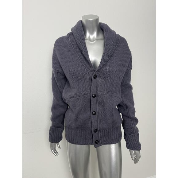 Virgin Wool Cardigan Leather Buttons Adults Medium Blue  James River Traders - Picture 1 of 10